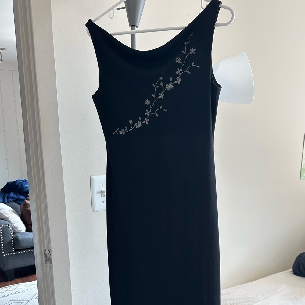 Vintage 90s/Y2k Black Midi/max Dress Floral Embroidery Size S